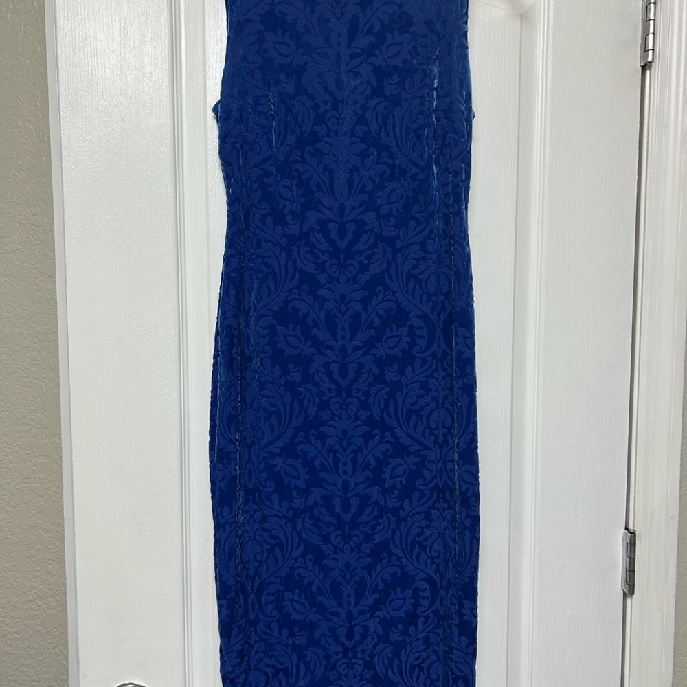 Beige by eci Royal Blue Patterned Midi Dress